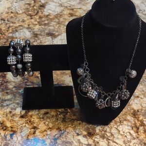 Charming Charlie Black and Silver Necklace Set